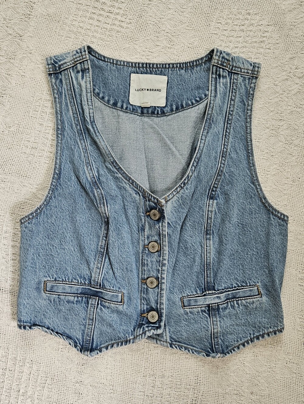 Lucky Brand Light Wash Denim Vest Country Chic Western Small